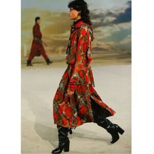 LEMAIRE Modified Hooded Blouse Rayon Red Print Sz 42